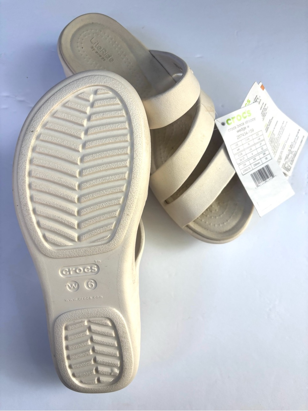 New CROCS Women's Double-Strap LiteRide Sandals in Light Beige
